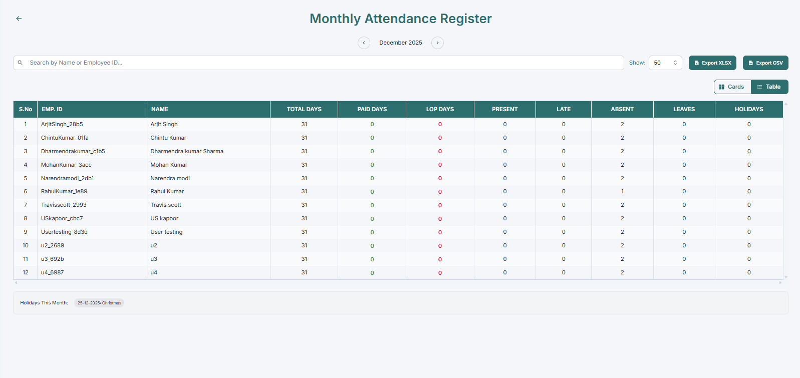 Attendance Register